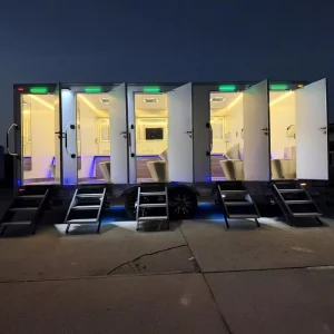 Commercial Grade Portable Restroom Trailer 2 stall Mobile Toilets with Handwashing Station for Events