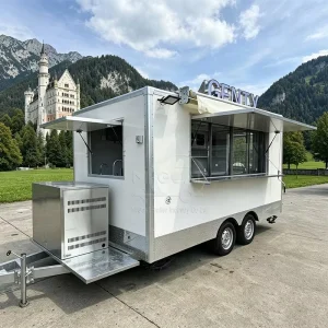 Cream White Double Axle Custom Food Trailer With Retractable Awning for Coffee Burger Dessert Street Vending Stall