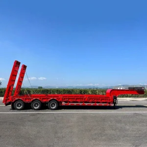Custom 3 Axle Low Bed Semi Trailer Q345 Steel Flatbed Trailer With Reinforced Spring Ladder for Africa Mining Equipment Haulage