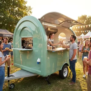 Custom Color Round Mobile Coffee Cart Vintage Food Trailer Towable Kitchen for Street Drink Sales