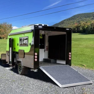 Customizable 14 Foot Lightweight Fiberglass Hauler Rear Deck Flatbed Camper Trailer LED Off Road Features 4000 L Storage Travel