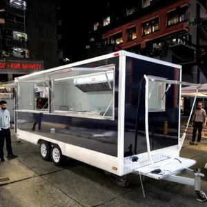 Customizable 4 5.5m Stainless Steel Rust Resistant Trailer Mobile Food Cart with Full Kitchen for Snack Food Pizza Ice Cream BBQ