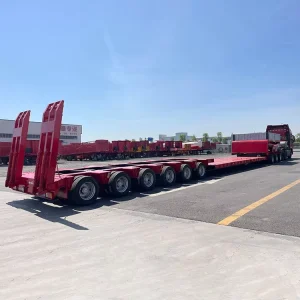 Customizable 6 Axles Hydraulic Ramp Low Flatbed Semi Trailer for Heavy Equipment Transport