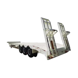 Customized 2 3 4 Axles Gooseneck Low Flat Bed Semi Trailer 60-80 Tons Capacity Steel Low Boy Trailer