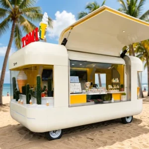 Customized Stainless Steel Double Decker Ice Cream Truck Mobile Food Trailer Fast Food Truck Mobile Kitchen with Mobile Bar