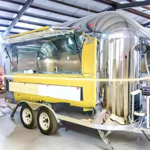 Customized USA Standard Fiberglass Aluminum Mobile Food Trailer Truck for Retro Style Fully Equipped Cooking Equipment