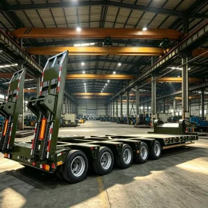 Detachable Gooseneck Trailer With Air Suspension Steel Chassis Machinery Transport Low Bed Semi Trailer