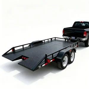 Double Axle Black Steel Car Hauler Trailer with 2500kg Capacity Ramp Diamond Plate Deck for ATV UTV Equipment Transport