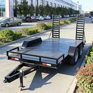Double Axle Steel Flatbed Equipment Trailer with Heavy Duty Loading Ramps for Excavator ATV & UTV Hauling