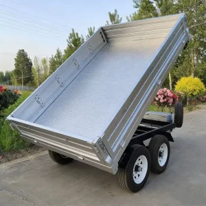 Dual Axle Aluminum Tipping Trailer Anti Slip Floor 1500kg Load Capacity Manual Automatic Brakes Farm Landscaping