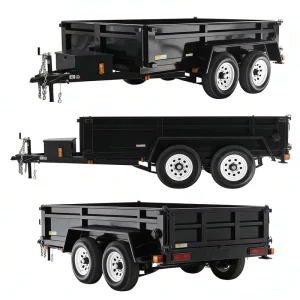 Durable Powder Coated Q235 Steel Double Axle Box Trailer Hydraulic Tipping 1500kg Load Capacity Automatic Manual Brakes