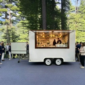 Durable Rectangular Food Trailer on Wheels for Commercial Use in Parks Beaches and Urban Areas With Customizable Layout
