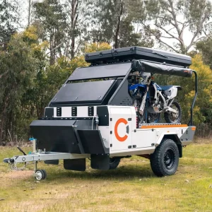 Ecocampor UTV Bumper Pull Behind Toy Hauler Camper Small Motorcycle Toy Hauler RV Camper Travel Trailer with Motorcycle Storage
