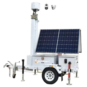 Ecosight Smart AI CCTV Mobile Solar Trailer Starlink Monitoring Solution Security Tower Easy Deployment Parking Lot 7m Mast IP65