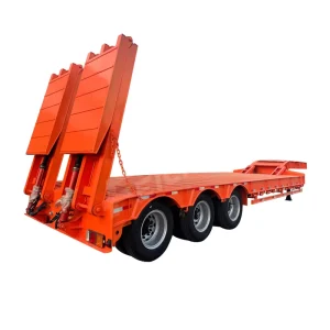 FEICHI Tri Axle 60 Ton Gooseneck Lowbed Semi Trailer Hydraulic Ramp Lowboy Trailer for Excavator Transport