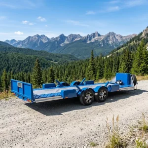 Factory Custom Blue Flatbed Trailer Wide Deck Spare Tire Adjustable Size (6640x2540mm) 2001-5000kg Capacity Car Trailer