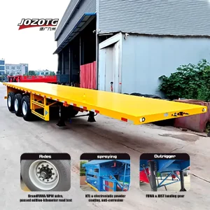 Factory Direct 40Ton Flatbed Trailer Front Axle Can Be Lifted 3axle 4axle Flat Bed Container Truck Semi Trailer with 385 Tires