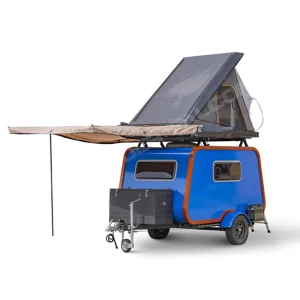 Falcon Mini Camper Caravan Teardrop Camper Small Trailer 2 Person Sleeping Capacity 100W Solar Panel Highway Towable