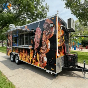 Fiberglass Commercial Fast Food Cart Trailer Customized Food Vending Truck with Candy Service for Sale
