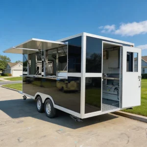 Fully Equipped Fiberglass Aluminum Mobile Food Truck Dual Tandem Axle Food Trailer Rust Resistant Insulated Hotdog Candy