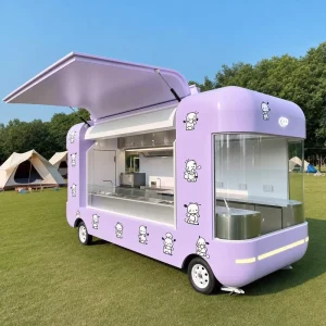 Fully Equipped Mobile Food Trailer Yellow Curved Concession Cart Towable Kitchen for Farmers Market and Street Cafe