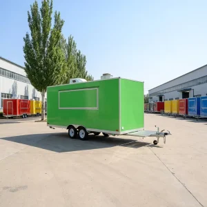 Fully Equipped Mobile Food Truck Trailer Full Kitchen for Ice Cream Chips Retro Style Stainless Steel