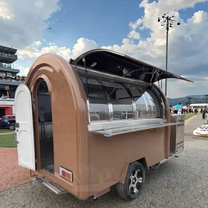 Fully Equipped Street Kitchen Fiberglass Trailer for Snacks Chips Fast Food Commercial Mobile Food Truck