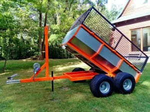 Garden Dump Trailer with Reinforced Mesh Cage Tow Behind Utility Cart for Hauling Debris Heavy Duty Wheels