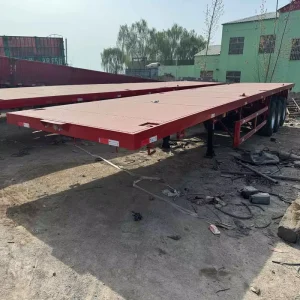 Good Condition 3 Axles 40ft 50 Tons Flat Used 13 Meters Flatbed Container Semi Trailer For Jamaica