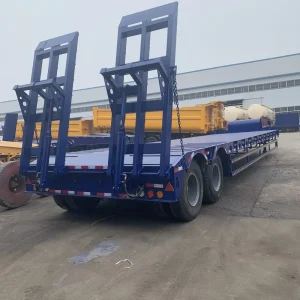 Heavy Duty 2 Axle Low Bed Semi Trailer with Hydraulic Ramp