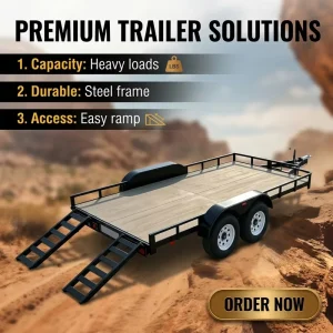 Heavy Duty 2 Axle Tandem Axle Utility Trailer with Ramps Flatbed Car Hauler Car Carrier