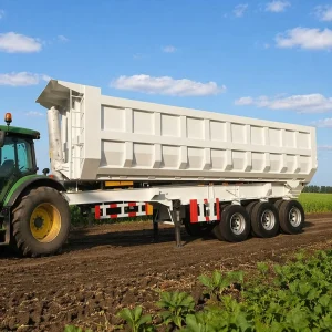 Heavy Duty 3 Axle 100 Ton Steel Farm Dump Semi Trailer With Hydraulic Tipping System