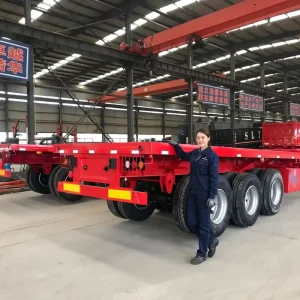 Heavy Duty 3 Axle 40ft Container Flatbed Semi Trailer with FUWA Axle