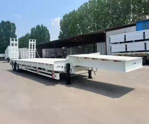 Heavy Duty 3 Axle 60 Ton Low Flatbed Trailer for Heavy Transportation Low Flatbed Low Bed Semi Truck Trailer