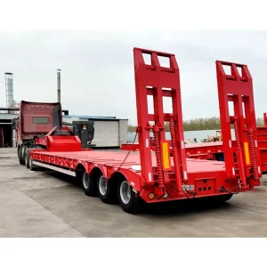 Heavy Duty 3 Axle 80ton Lowbed Semi Trailer for Heavy Equipment Transport with Double Section Hydraulic Ladder Made Steel