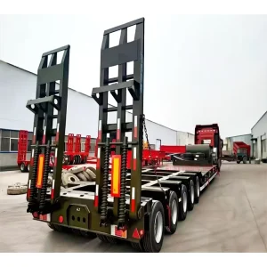 Heavy Duty 3 Axle Steel Flatbed Lowbed Semi Trailer with 50 Ton Payload for Sale in Europe and Middle East Market
