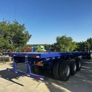 Heavy Duty 3 Axle Straight Beam Flatbed Semi Trailer Truck Trailer for Container and Bulk Cargo Transport