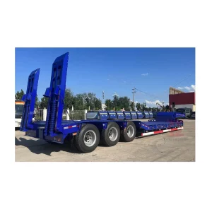 Heavy Duty 3 Axles 100t Steel Semi Trailer Low Bed Truck Trailer Lowboy Flatbed