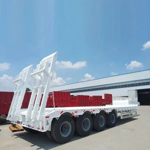 Heavy Duty 4-Axle Retractable Lowbed Semi-Trailer New Steel Flatbed with Air Suspension 28Ton Landing Gear 12R22.5 Tyre