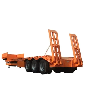 Heavy Duty 40 120 Tons Lowbed Cargo Trailer Utility Truck China Iron Low Bed Truck Trailer for Sale 3 Axles