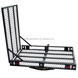 Heavy Duty 500LBS Steel Trailer Hitch Cargo Carrier Utility Basket Folding Ramp Mobility Scooter Wheelchair Car Hitch Mounted