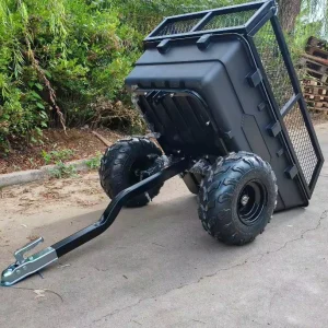 Heavy Duty ATV UTV Tipping Dump Trailer with Mesh Cargo Gates Tow Behind Garden Utility Cart for Quad Lawn Tractor