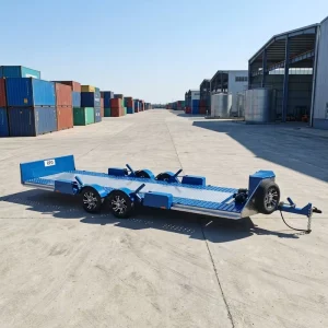 Heavy Duty Blue Flatbed Car Trailer Widened Platform with Spare Wheel Custom Dimensions for Daily Cargo Transport