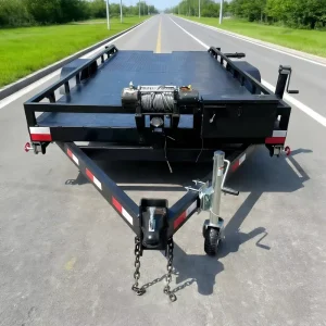 Heavy Duty Dual Axle Flatbed Car Trailer with Electric Winch for Vehicle ATV Equipment Hauling