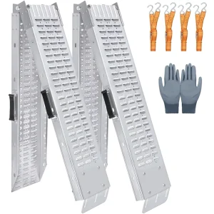 Heavy Duty Folding Loading Ramps Ideal for Motorcycles Lawn Mowers ATVs UTVs Pack with Safety Straps Gloves