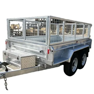 Heavy Duty Galvanized Hydraulic Dump Trailer with Mesh Cage 3.5Ton Tandem Axle Tipping Trailer for Construction Waste