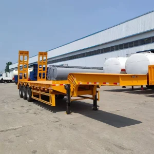 Heavy Duty Low Loader 3 Axle Multipurpose Cargo Trailer with Spring Suspension Flatbed Semi Trailer for Excavator Transport