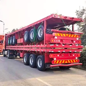 Heavy Duty Machinery Transport Trailer 40ft Low Flatbed Semi Trailer with 3 Axle and 60 Ton Capacity