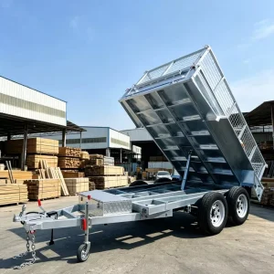 Heavy Duty Powder Coated Dump Trailer Hydraulic Tipper Trailer with Mesh Cage for Commercial Use