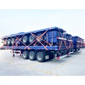 Heavy Duty Steel Flatbed Low Bed Semi Trailer Custom 3 Axle 40ft 60ft 50 Tons Checkered Steel Plate